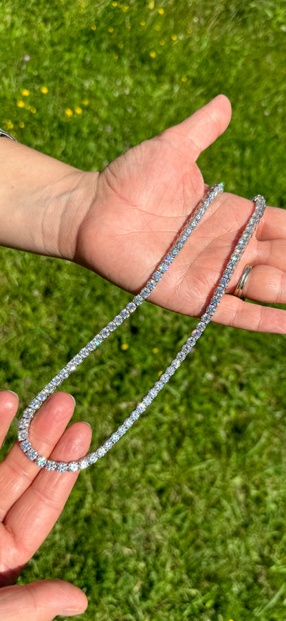 5mm VVS Moissanite Tennis Chain | 925 Sterling Silver | 18K White Gold | Passes Diamond Tester ✅