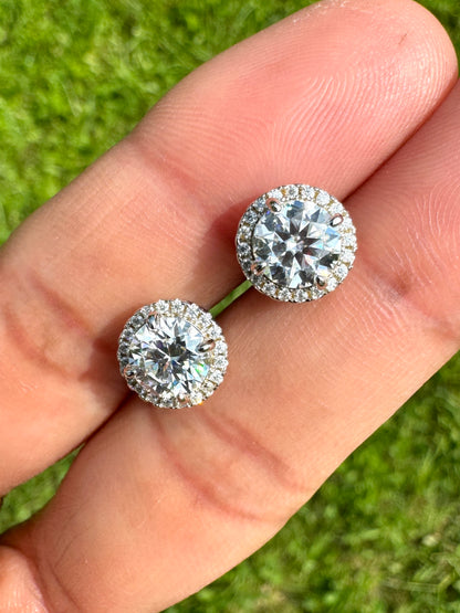 Round Cut VVS Moissanite Halo Earrings | S925 18K