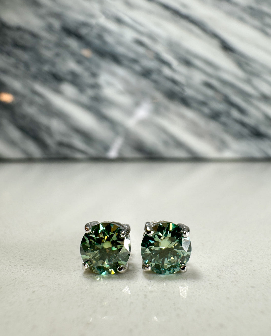 Mint Green Round Moissanite Studs💎