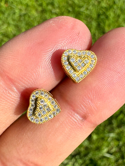 VVS Moissanite Heart Earrings | 925 Sterling Silver | 18K Yellow Gold