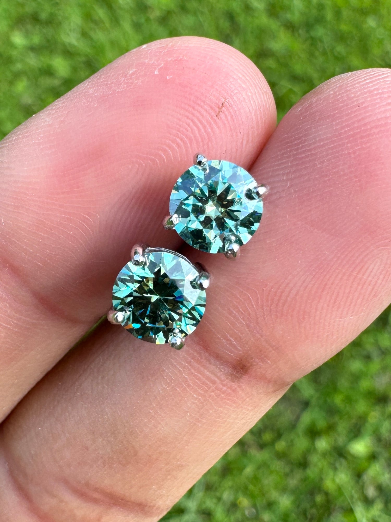 Green Round Cut VVS Moissanite Earrings | Passes Diamond Tester