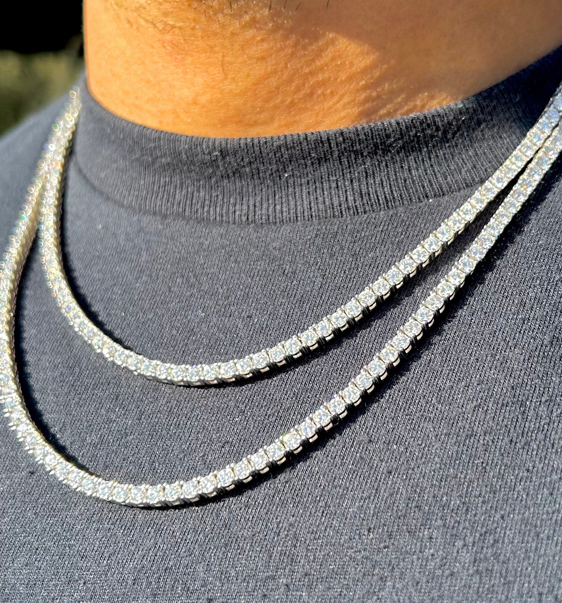 3mm VVS Moissanite Tennis Chain | 925 Sterling Silver | 18K White Gold | Passes Diamond Tester ✅