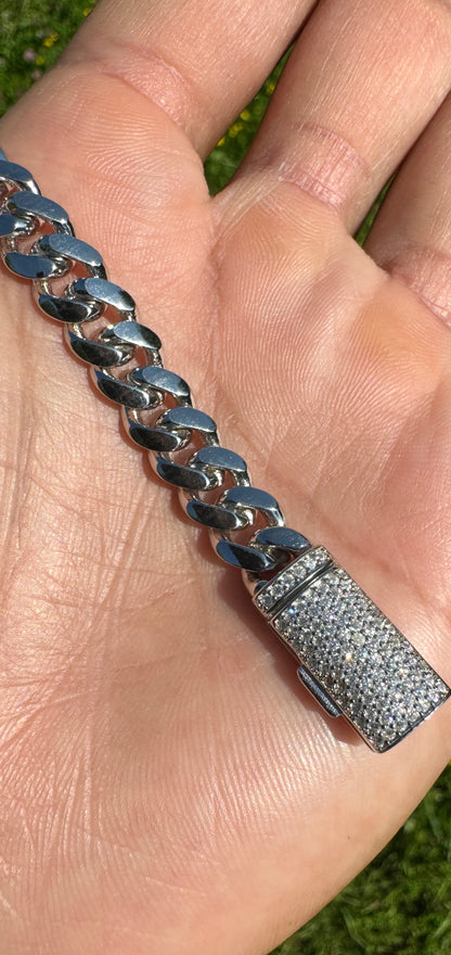 999 Silver Miami Cuban Bracelet | VVS Moissanite Clasp | 8MM | Passes Diamond Tester ✅