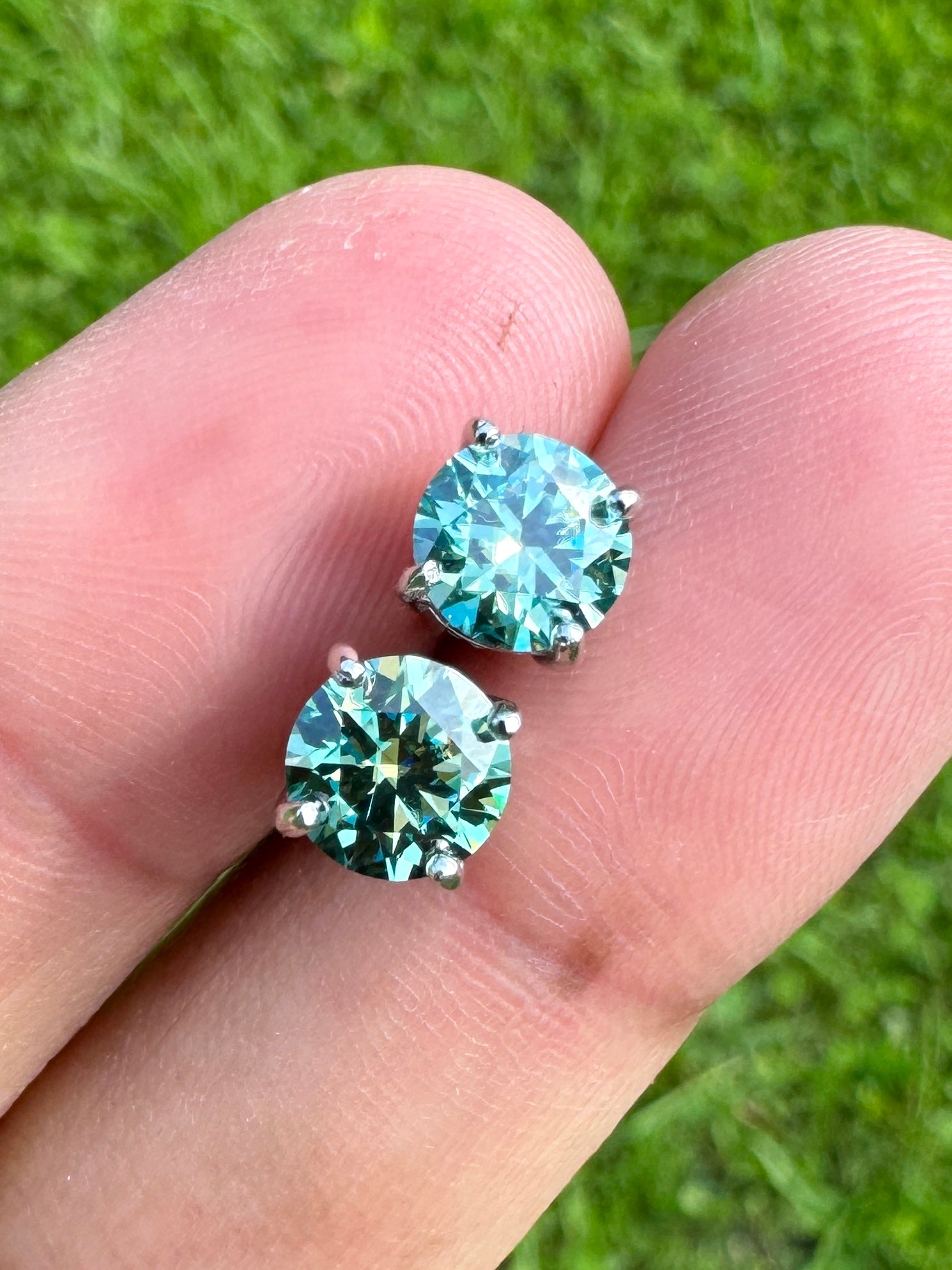 Green Round Cut VVS Moissanite Earrings | Passes Diamond Tester