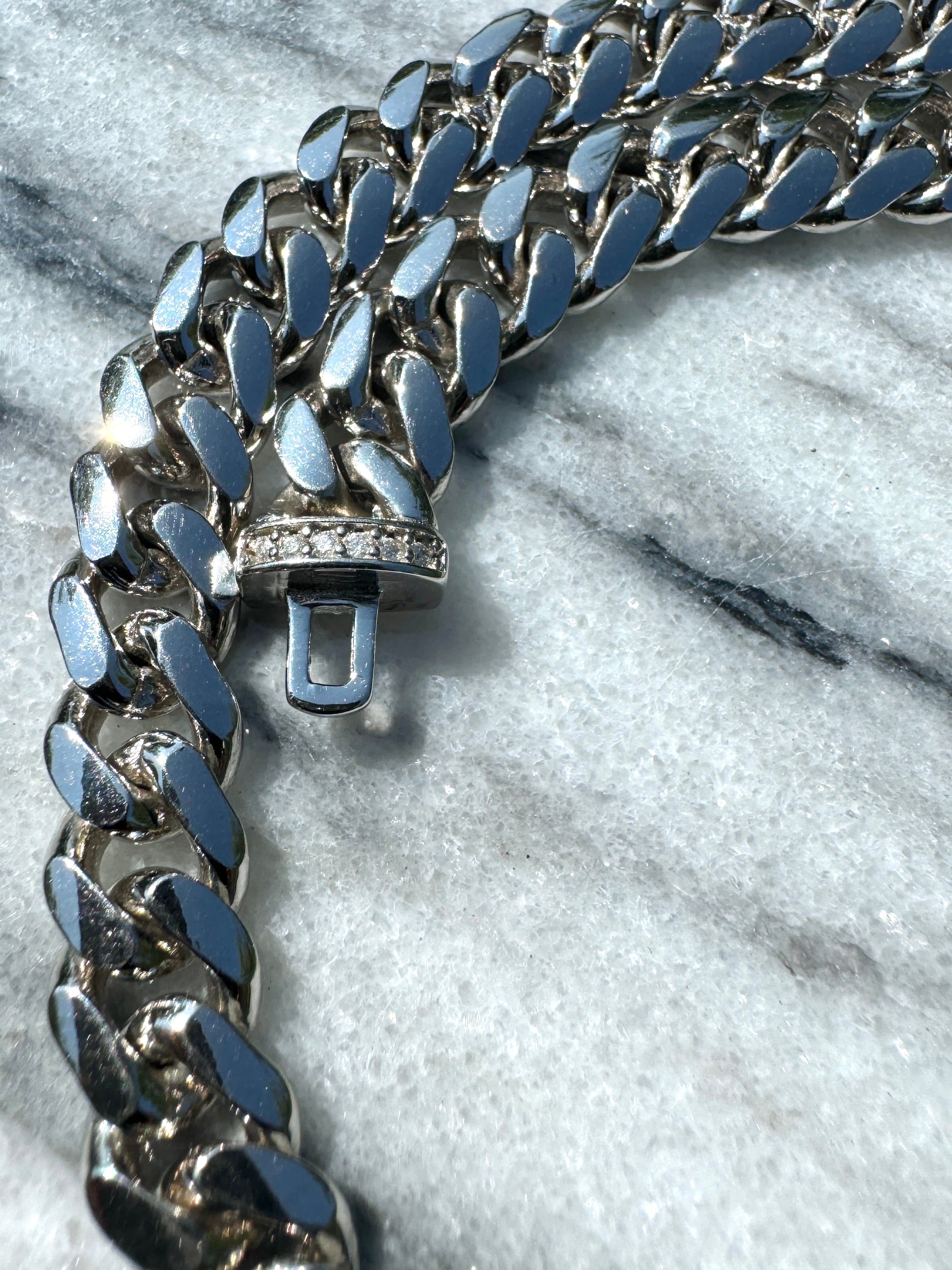 999 Silver Cuban Chain | Rhodium Finish | VVS Moissanite Clasp | Passes Diamond Tester ✅