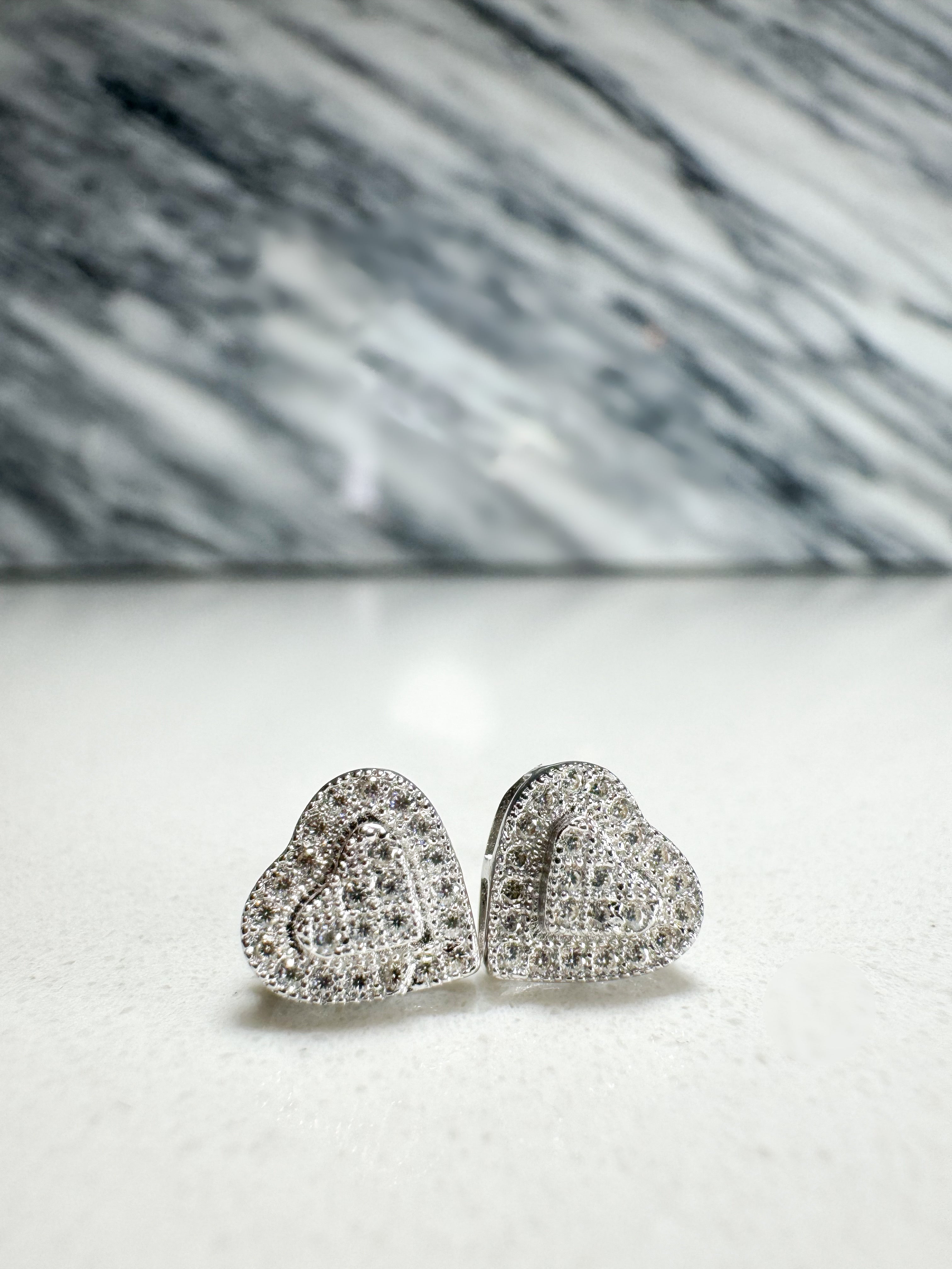 VVS Moissanite Heart Earrings | 925 Sterling Silver | 18K White Gold