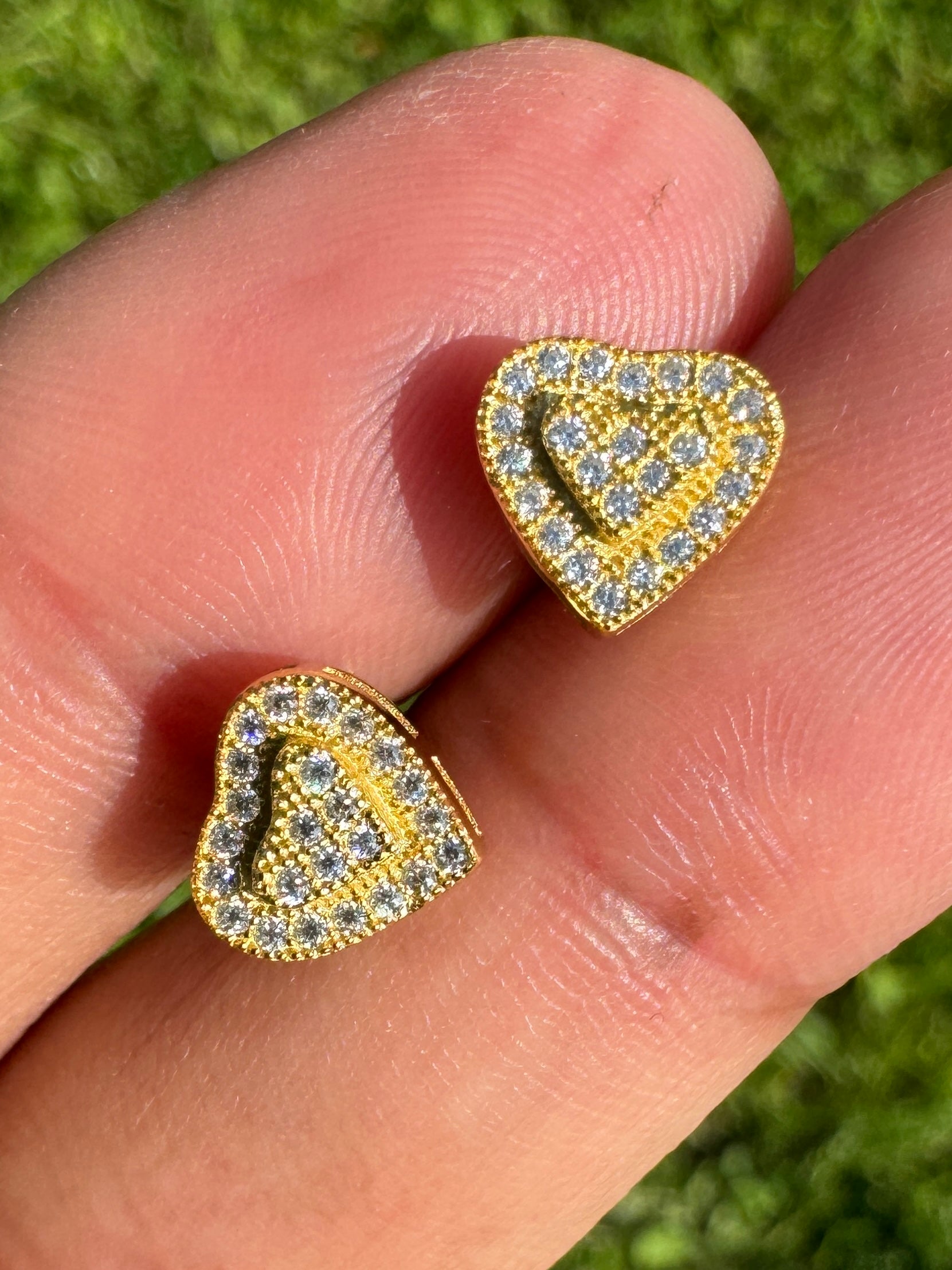 VVS Moissanite Heart Earrings | 925 Sterling Silver | 18K Yellow Gold