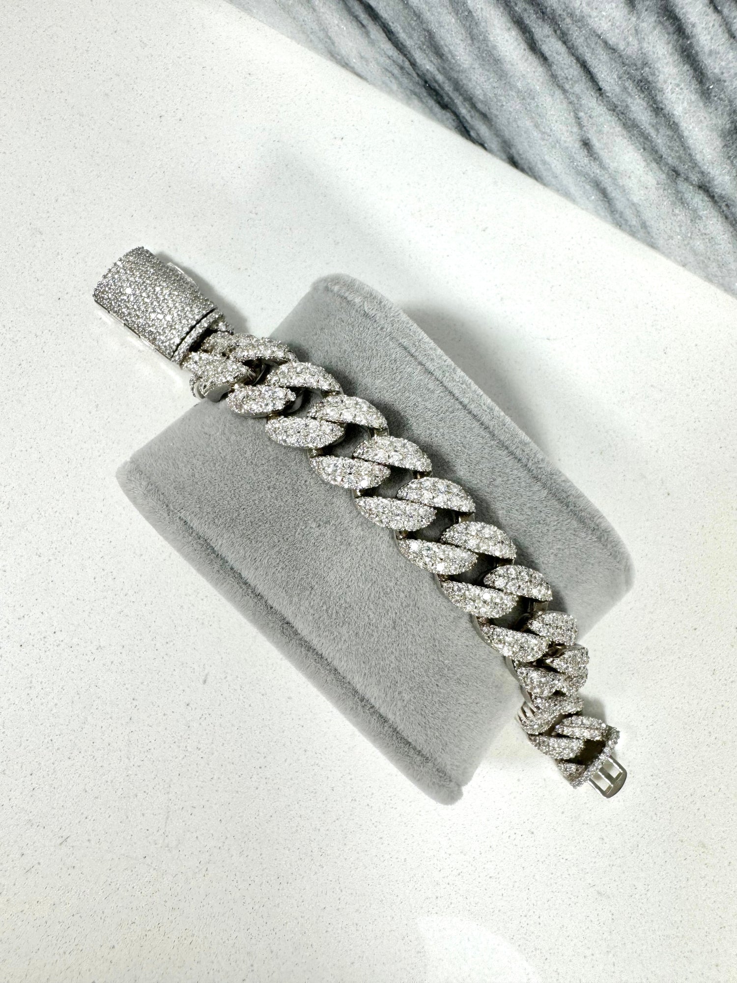 12mm VVS Moissanite Cuban Bracelet | S925 | 18K White Gold | Passes Diamond Tester ✅