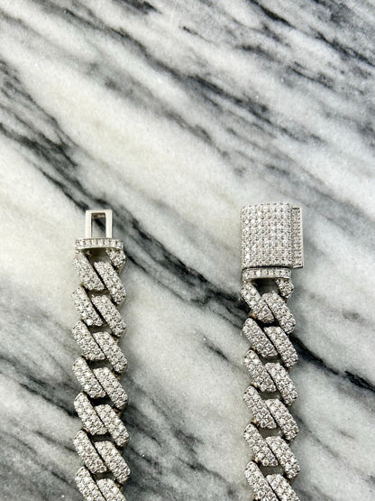 14MM VVS Moissanite Cuban Prong Chain | S925 | 18K White Gold | Passes Diamond Tester ✅