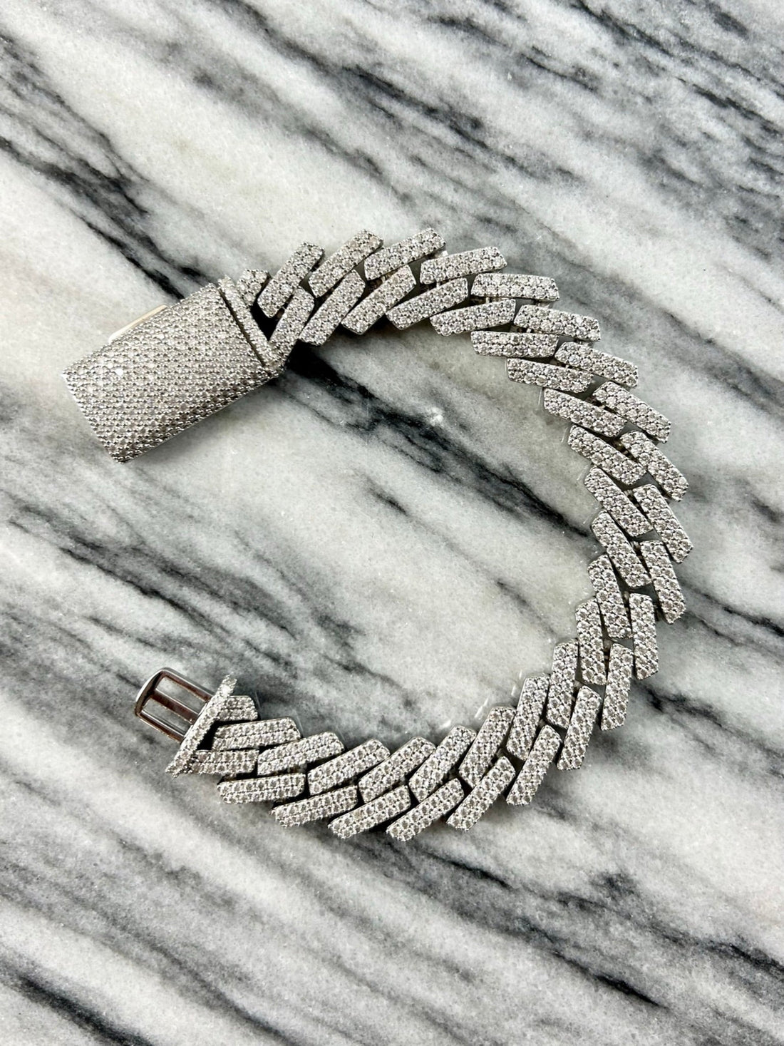 12mm VVS Moissanite Cuban Prong Bracelet | S925 | 18K White Gold | Passes Diamond Tester ✅