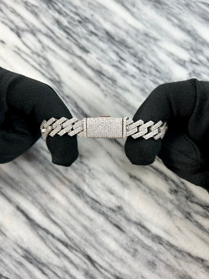 12mm VVS Moissanite Cuban Prong Bracelet | S925 | 18K White Gold | Passes Diamond Tester ✅