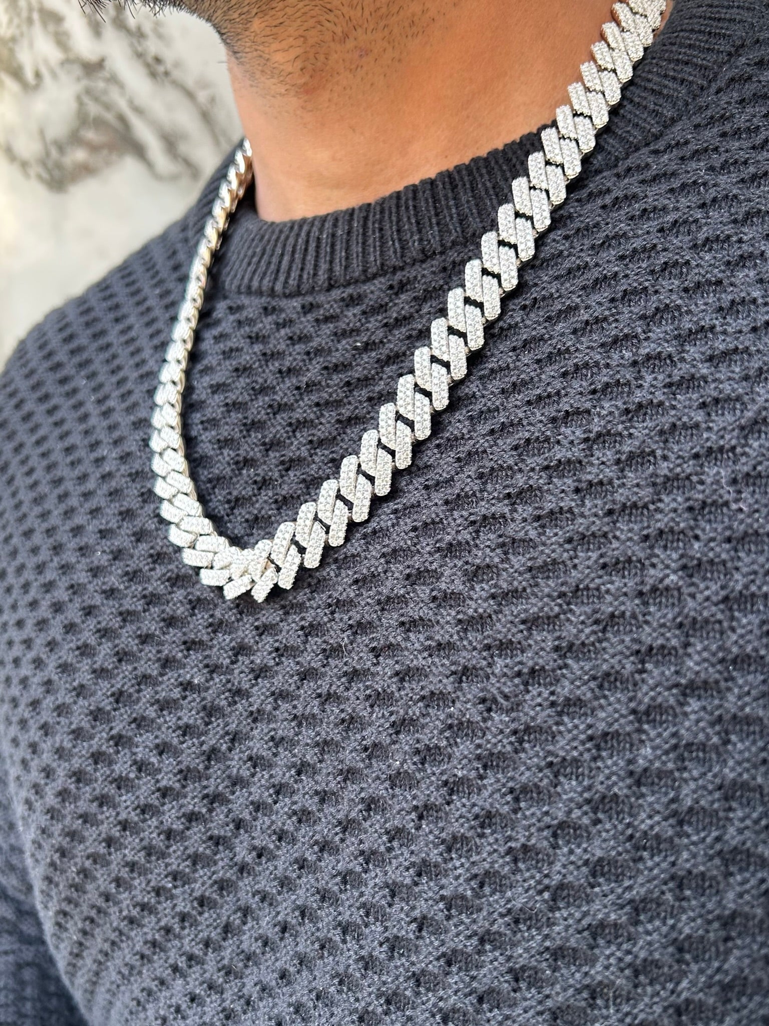 14MM VVS Moissanite Cuban Prong Chain | S925 | 18K White Gold | Passes Diamond Tester ✅