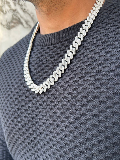 14MM VVS Moissanite Cuban Prong Chain | S925 | 18K White Gold | Passes Diamond Tester ✅