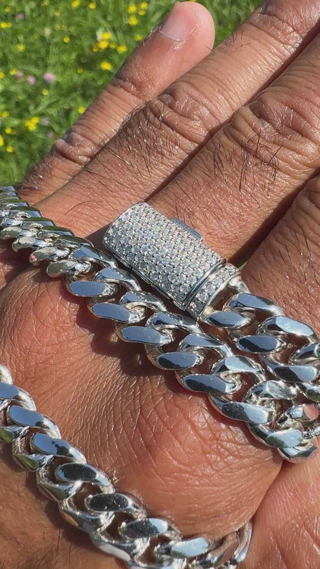 999 Silver Cuban Chain | Rhodium Finish | VVS Moissanite Clasp | Passes Diamond Tester ✅