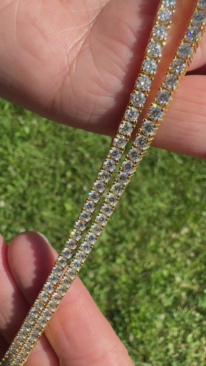 3mm VVS Moissanite Tennis Chain | 925 Sterling Silver | 18K Yellow Gold | Passes Diamond Tester ✅